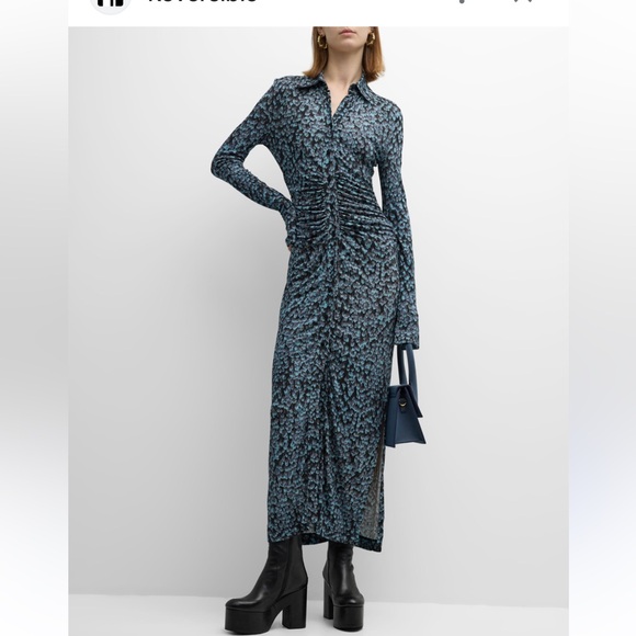 & Other Stories Blue Sequin Ruched Sheath Dress - Picture 1 of 10